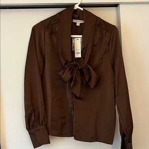 Francesca's Collections Chocolate Brown Blouse with Bow
